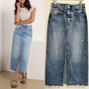 Pistola alice denim midi skirt in portrait vintage raw hem medium wash size 26